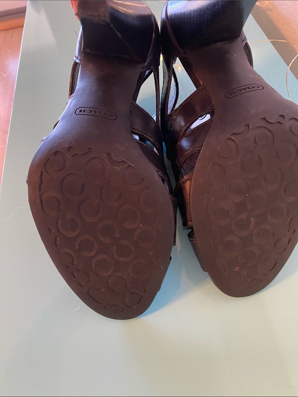 Coach Black Leather Strappy Peep-Toe Heels with Buckle - Picture 6 of 13